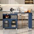 thumbnail image 1 of Rolling Kitchen Island with Extended Table, LED Lights & Power Outlets, 2 Fluted Glass Doors, Storage Compartment & 3 Side Open Shelves, Grey Mobile Cart for Kitchen, 1 of 12