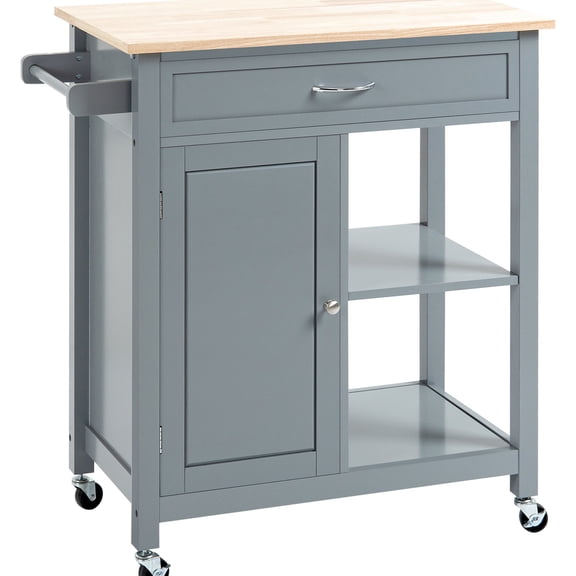 Kitchen Island on Wheels | Offer Storage Solutions for Kitchen | MDF and Solid Rubber Wood Design | Adjustable Shelving for Personalized Setup