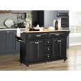 thumbnail image 1 of Rolling Kitchen Island, Kitchen Island with Storage and Towel Rack, Wood Top Kitchen Island Cart with Wood Drop Leaf Breakfast Bar for Kitchen, Black, 1 of 7