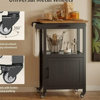 Rolling Kitchen Island ,Lofka Microwave Cart with Storage Drawer and Cabinet, Towel Rack, Hooks, Black(Isla de cocina rodante)