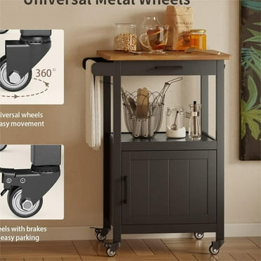 Rolling Kitchen Island ,Lofka Microwave Cart with Storage Drawer and Cabinet, Towel Rack, Hooks, Black(Isla de cocina rodante)