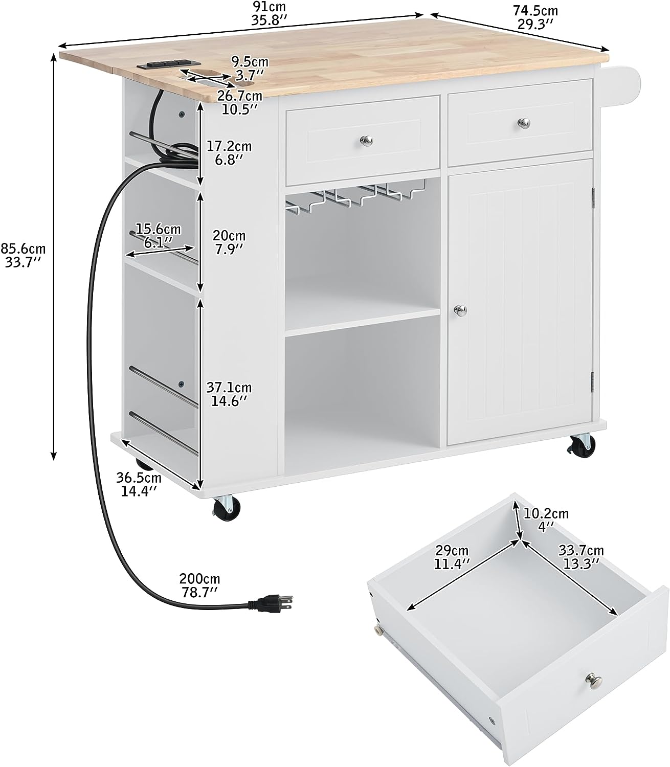Rolling Kitchen Island with Power Outlet Kitchen Island with Storage