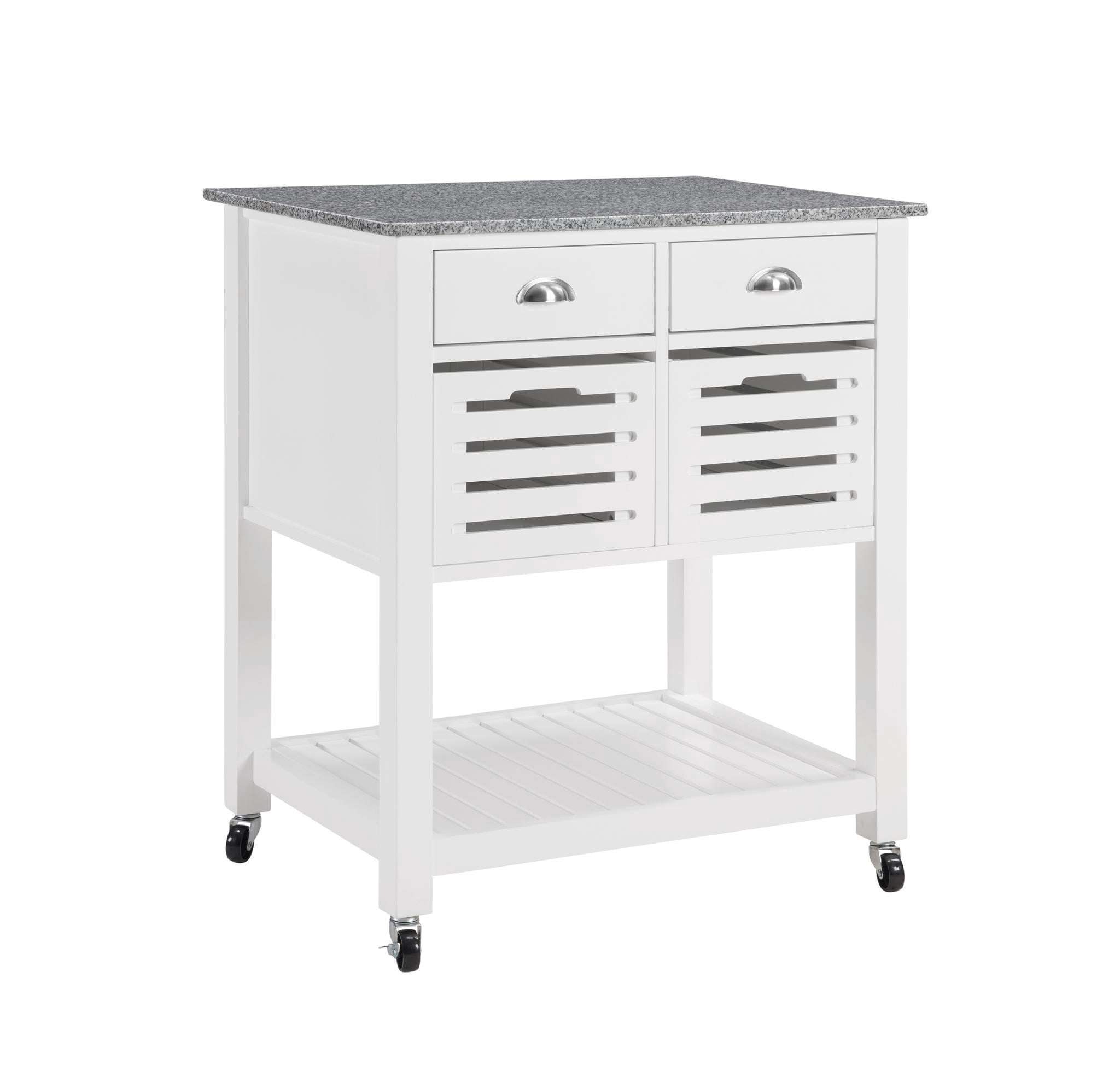 Rolling Kitchen Island Serving Cart with Underneath Drawer & Slide-Out Wire Storage Basket