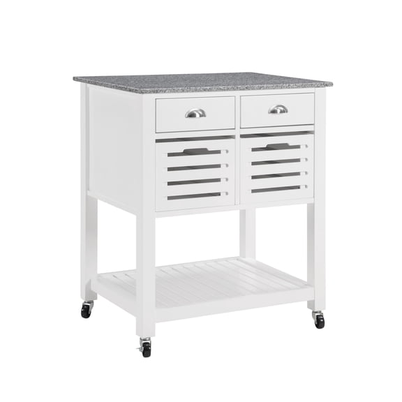 Rolling Kitchen Island Serving Cart with Underneath Drawer & Slide-Out Wire Storage Basket