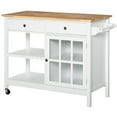 thumbnail image 1 of Rolling Kitchen Island with Storage, Kitchen Cart with Solid Wood Top, Glass Door Cabinet, Adjustable Shelf, Towel Rack, 2 Drawers for Dining Room, White, 1 of 6