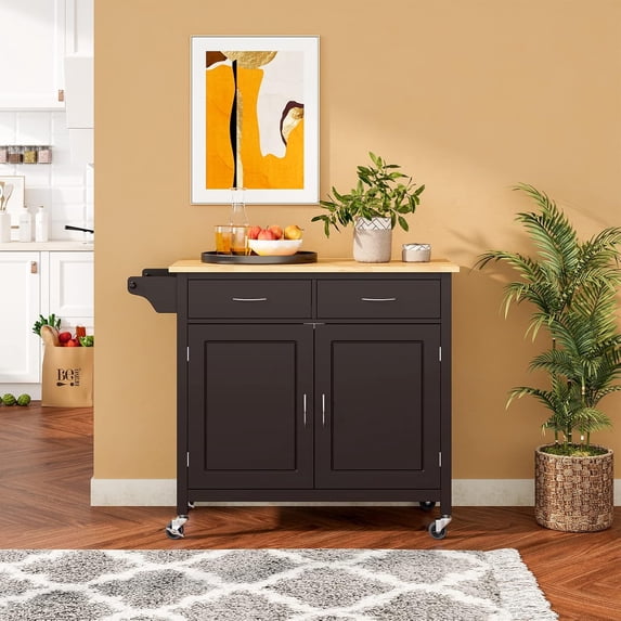 Rolling Kitchen Island with Storage Drawers, Serving Trolley Cart w ...