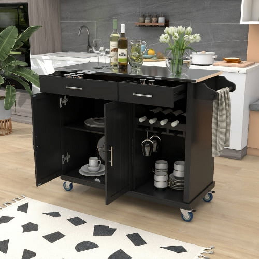 Rolling Kitchen Island with Storage On Wheels,Kitchen Cart with Stainless Steel Top,Kitchen
