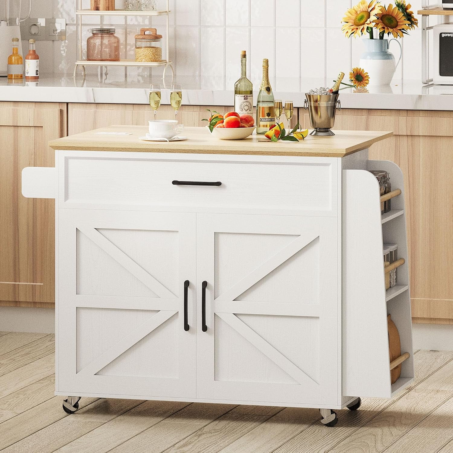 Rolling Kitchen Island Table with Drop Leaf, Mobile Kitchen Cart with on Wheels, Storage Cabinet ...