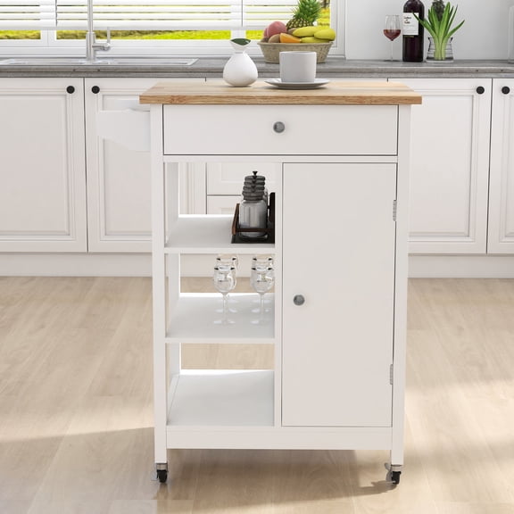 Rolling Kitchen Island with Towel Rack Function | Ample Space for Kitchen Necessities | Durable MDF and Rubber Wood Construction | Solves Difficulty in Kitchen Item Access