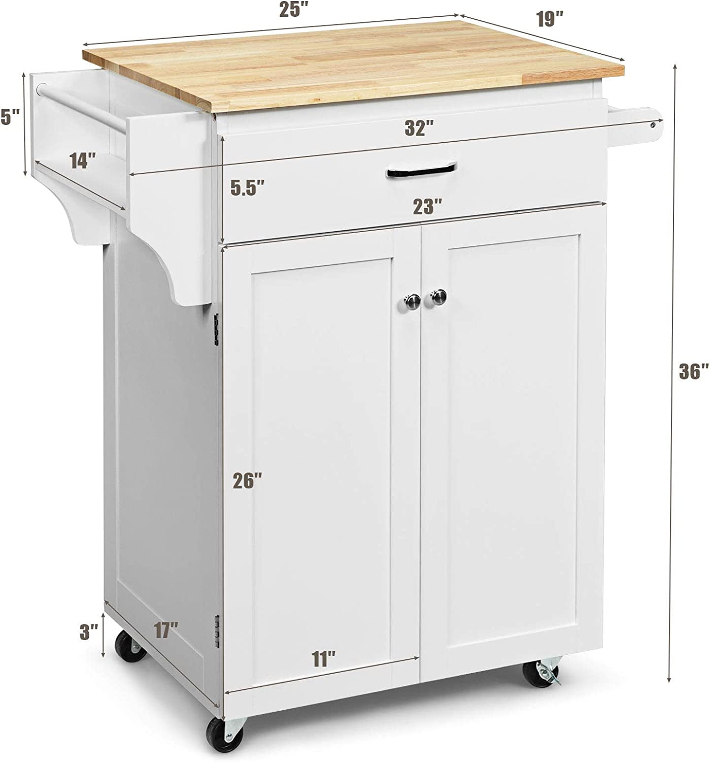 Rolling Kitchen Island, Kitchen Trolley Cart with Spice Rack, Large