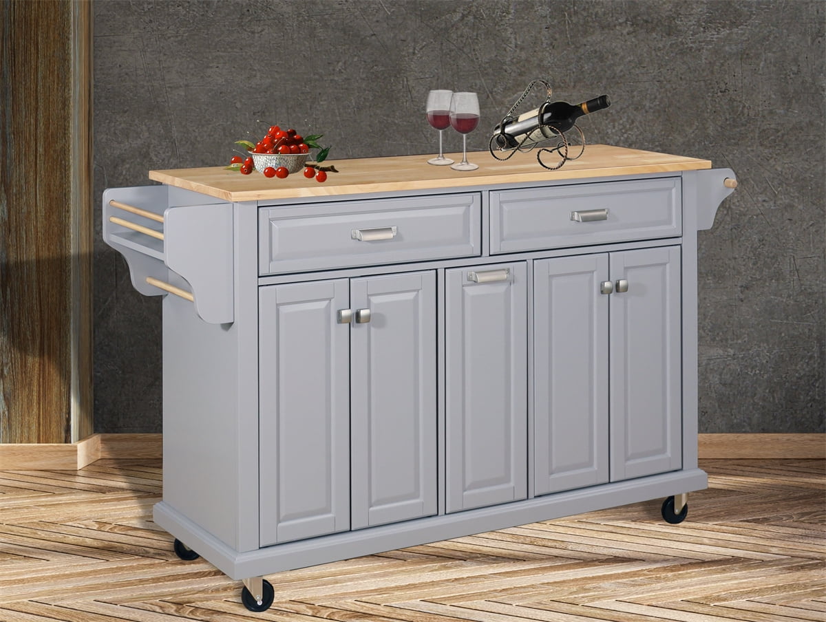 Rolling Kitchen Island on Wheels,Kitchen Island with Wood Countertop and 2 Storage Drawers
