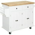 thumbnail image 1 of Rolling Kitchen Island, White, With Storage Drawers, Towel Bar, And Rubberwood Counter - Functional Unit Island Cart, Strong Construction, Countertop, Spice Rack, Rack Drawers, 1 of 5