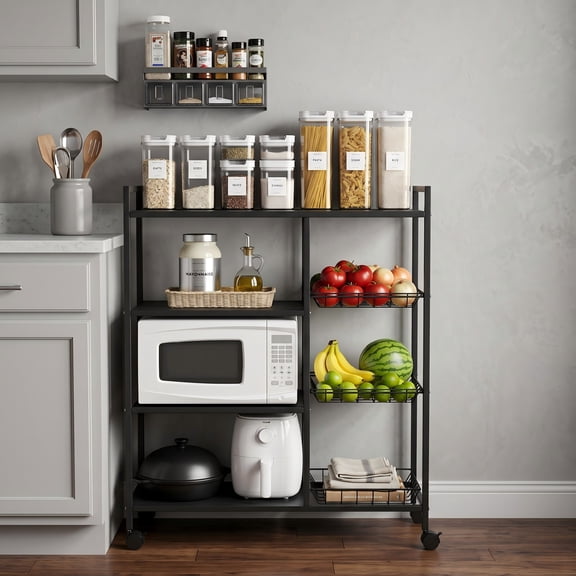 Rolling Kitchen Storage Cart with Shelves and Baskets, Mobile Pantry Organizer for Kitchen, Coffee Station and Small Spaces, Multiple Styles Available
