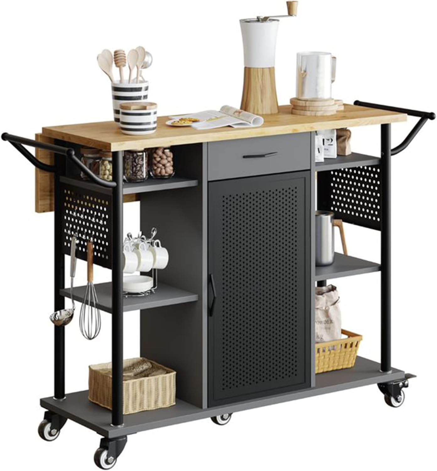 Rolling Kitchen Utility Cart with Collapsible Surface Extender 6