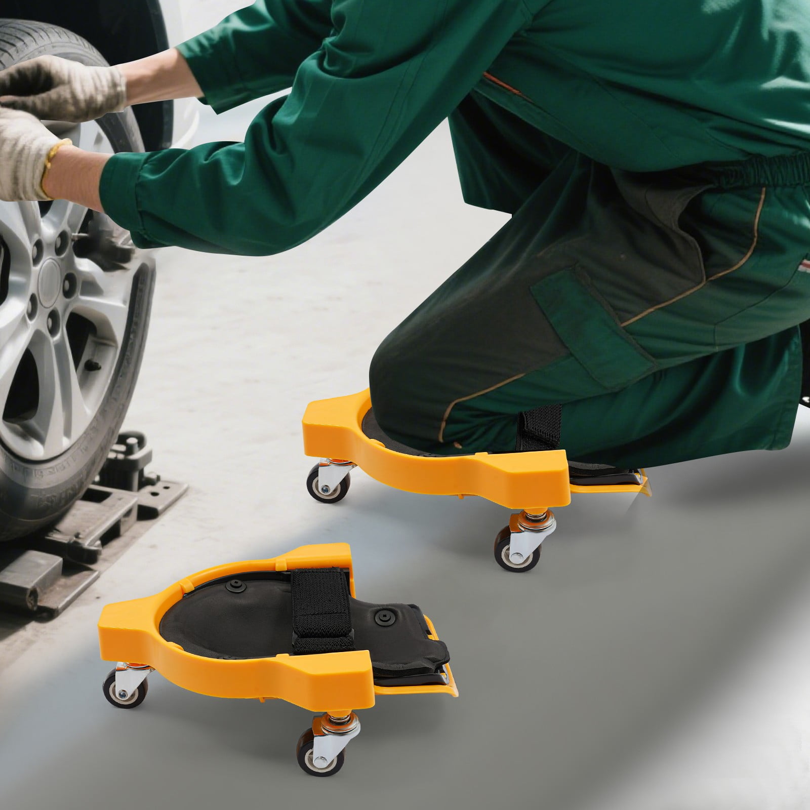 Rolling Knee Pads with Wheels, 2 Pack Knee Creeper Pads with 360° Swivel Casters, Cushioned Mobile Kneeling Pads for Flooring, Tile Work, Gardening, Auto Repair, Construction & Cleaning, Yellow
