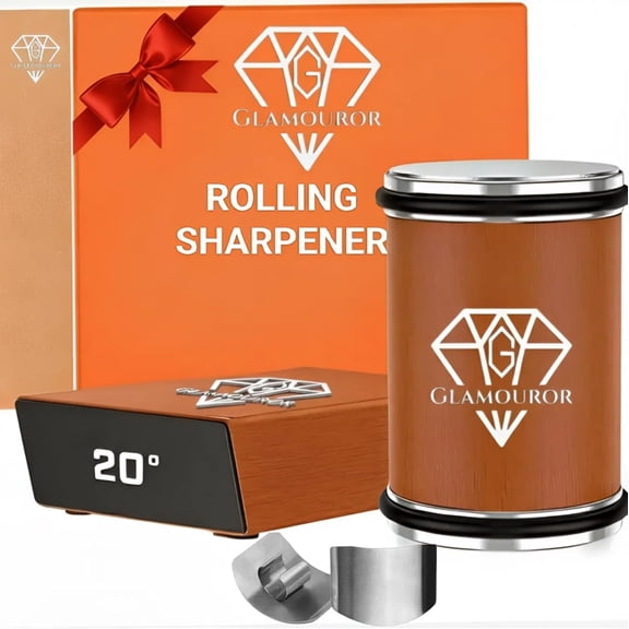Rolling Knife Sharpener with Diamond & Ceramic Discs 15 & 20 Strong Magnetic Angle &, Leather Strop, Finger Guard Professional Manual Knife Sharpening Kit for Kitchen & Chef Knives.