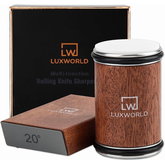 Rolling Knife Sharpener For Fine & Sharp Knife Sharpening | Professional & Pocket Knife Sharpener With Diamond & Ceramic Discs | 15 & 20 Degree Magnetic Angle (Brown)