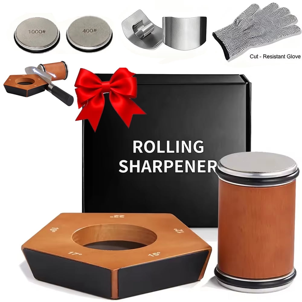 Akatsuki Rolling Knife Sharpener Kit 15°-22°Diamond #1000/#400 Tumbler Sharpening Stone for Kitchen Knife,with Finger Guard and Glove