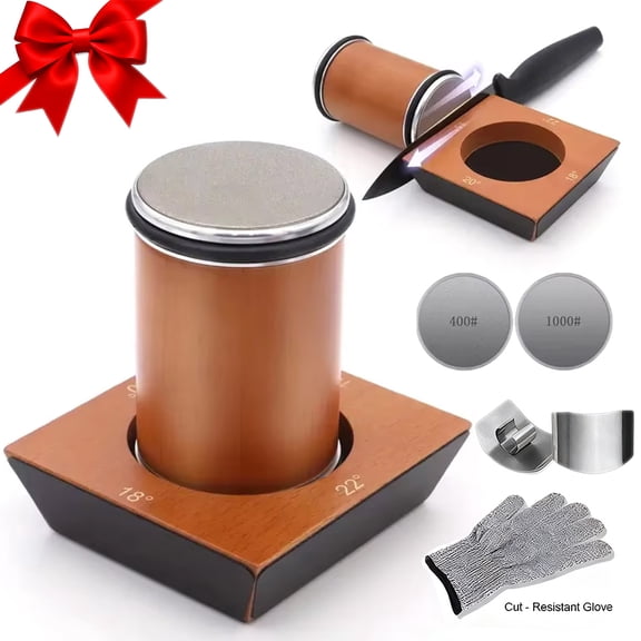 Akatsuki Rolling Knife Sharpener Kit 4 Angles Diamond Whetstone #1000/#400 Tumbler Sharpening Stone Roller Sharpener System with Finger Guard and Glove