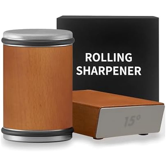 Rolling Knife Sharpener Kit - Compact Wooden Sharpener with 15 & 20 Magnetic Angle | Diamond Disc Knife Honing Tool | Professional Kitchen Use | Safe Sharpening for Home Cooking