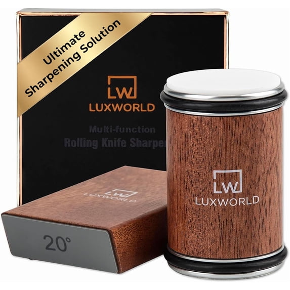 Rolling Knife Sharpener Kit | Diamond & Ceramic Disc Knife Sharpening System with Magnetic 15° & 20° Angle Guide | Manual Sharpener for Kitchen, Chef, Pocket & Japanese Knives | Gift Ready