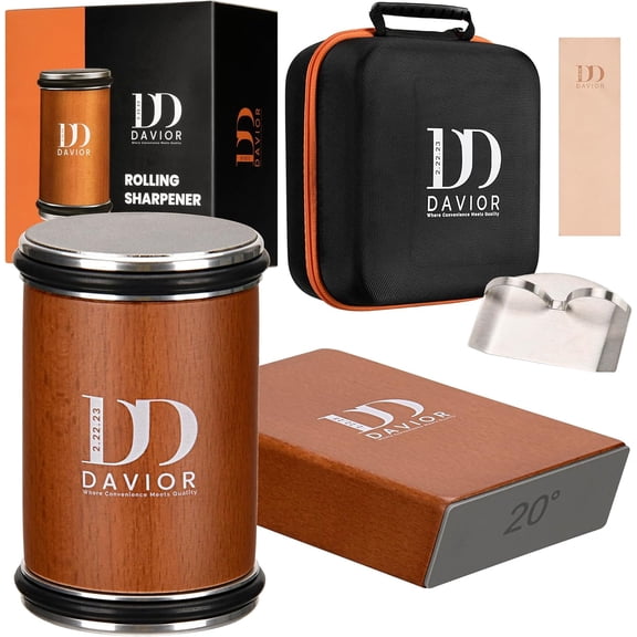 Rolling Knife Sharpener Kit with Diamond Discs, 15 & 20 Multi Angle Magnetic Knife Sharpener Roller Tool for Kitchen and Pocket Knives, Finger Protector, Leather Strop & Carry Bag