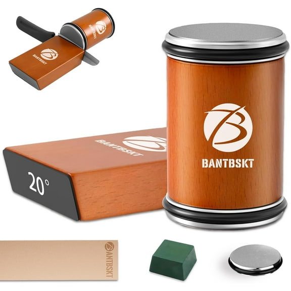 Rolling Knife Sharpener Kit, Kitchen Knife Sharpener Set, Knife Sharpening Tools, 15 & 20 Degree Sharpening for Kitchen Knives, Diamond and Ceramic Discs, Leather Strop, Polishing Compound