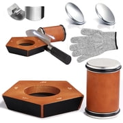 Rolling Knife Sharpener Kit   Magnetic 5-Angle Base, Diamond Grinding Discs Wooden Base, 2 Grit 1000/400 Diamond Discs,Roller Tumbler Sharpening Stone Tool
