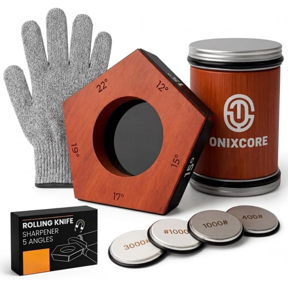 Rolling Knife Sharpener Kit, Magnetic 5-Angle Base Knife Sharpener with 4 Diamond & Ceramic Discs, Cut-Resistant Gloves Included, Knife Sharpener for Kitchen Made Easy Chef & Pocket Knives