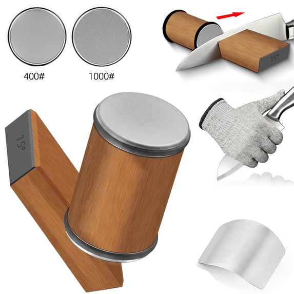 Rolling Knife Sharpener Kit Magnetic Angles and #1000/#400 Diamond Sharpening Stone Manual Roller Kitchen System with Finger Guard and Glove,Giftbox