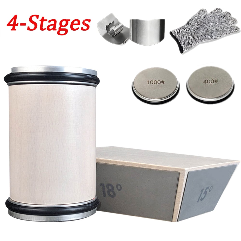 Rolling Knife Sharpener Kit Tumbler Diamond Sharpening System with Finger Guard and Glove,4-Angles Sharpening Stone
