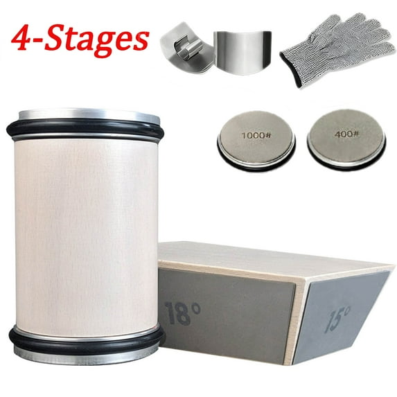 Rolling Knife Sharpener Kit Tumbler Diamond Sharpening System with Finger Guard and Glove,4-Angles Sharpening Stone