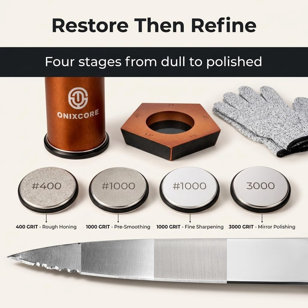 Rolling Knife Sharpener Kit with Magnetic Base, 5-Angle Settings, 4  Ceramic Discs & Cut-Resistant Gloves for Kitchen Chef Pocket Knives