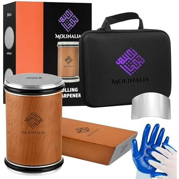 Rolling Knife Sharpener Multi Angle Tool w/Diamond & Ceramic Discs #1000/#3000, tumbler knife sharpener having Finger Guard, Gloves & Travel Bag$$Home Decor, Kitchen, & Other
