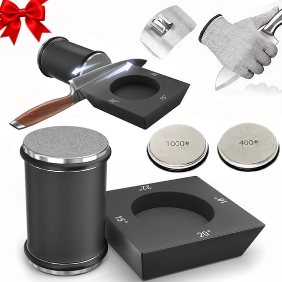MYVIT Rolling Knife Sharpener System Kit,4-Angle Tumbler Double Diamond 400 1000 Discs Sharpening Stone for Kitchen Knives