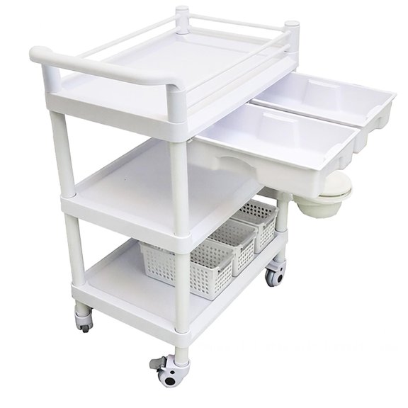 Rolling Lab Trolley with Universal Brake Wheel and 3-Tier Shelves, Easy-Clean Lab Trolley, Compact Lab Trolley, 110 LBS Load Capacity Lab Trolley for Research Lab