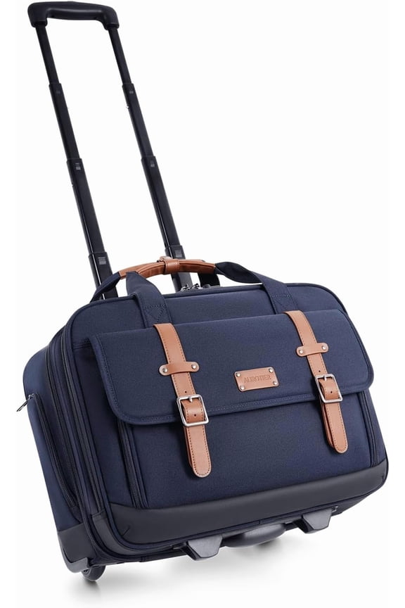 Rolling Laptop Bag for Men and Women, 17 Inch Roller Computer Briefcase, Underseat Carry On Luggage Suitcase with Wheels, Waterproof 2 Wheeled Case for Work, Travel, College, Mobile Office Bag, Navy