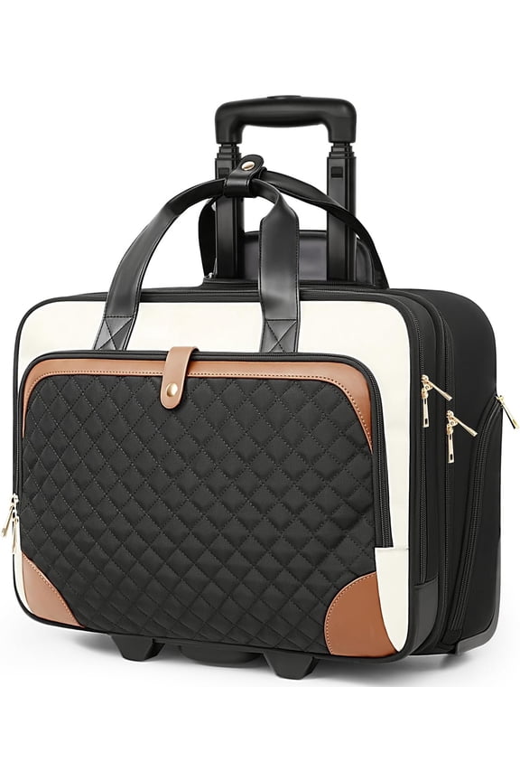 Rolling Laptop Bag, Rolling Briefcase for Women with Pocket, 16 Inch Computer Bag, Underseat Carry Luggage with Wheels for Work Travel Business, Lightweight Beige Brown