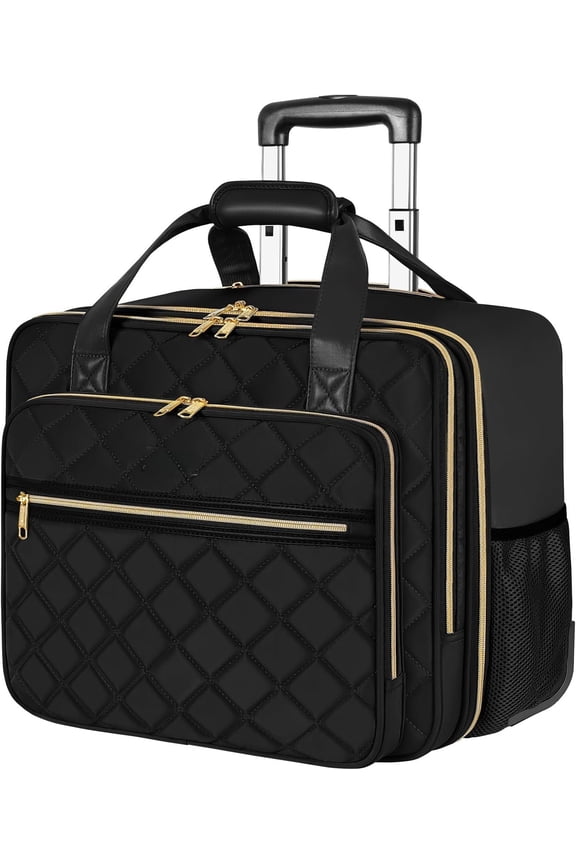 Rolling Laptop Bag Women, Rolling Briefcase for Women, 17.3 Inch Laptop Bag with Wheels Rolling Bag Laptop Case for Work Travel College Business Wife Mom Teacher, Black