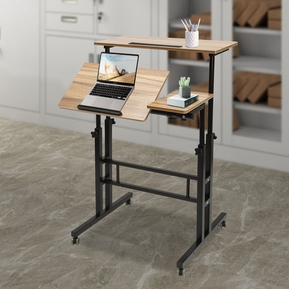 Rolling Laptop Desk Adjustable Height Computer Table Stand up Office Workstation for Bedrooms, Studies