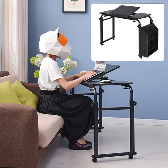 Rolling Laptop Desk Cart Computer Table Notebook Stand Tray Over Bed Home Rack 35*11*41cm for Office, Living Room, Lounge
