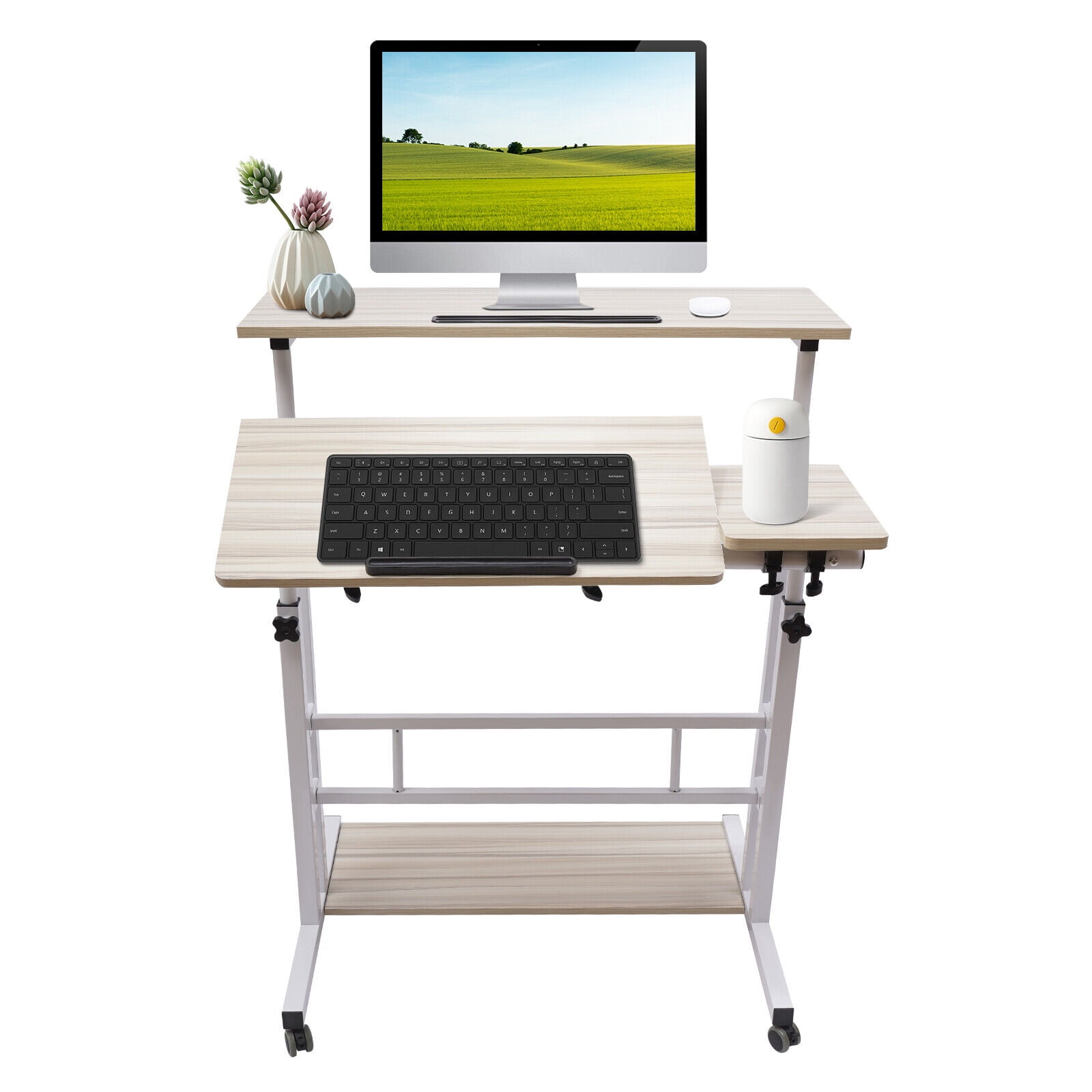 Rolling Laptop Desk Table Adjustable Angle & Height Laptop Computer Stand Cart