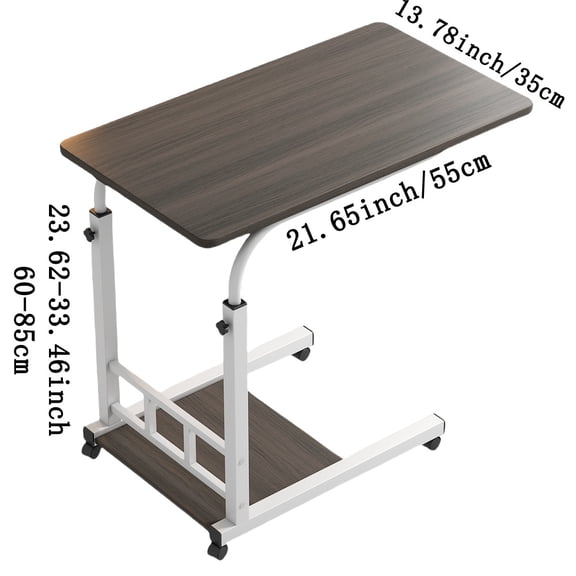 Rolling Laptop Desk w/Storage, Adjustable Height, Wood/Metal, Mobile Workstation for Home Office, Bedside & Small Spaces