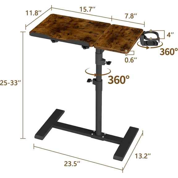 Rolling Laptop Stand Desk with Wheels, Height Adjustable Over Bed Table Tilt-Top Workstation for Couch Eating Reading