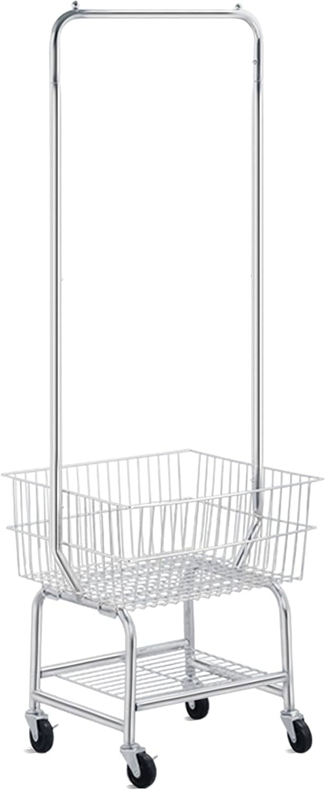 Rolling Laundry Bakset with Wheels Laundry Cart with Hanging Rack Metal Laundry Hamper Basket Butler Cart with Wheels and Wire Storage Rack Silver Walmart