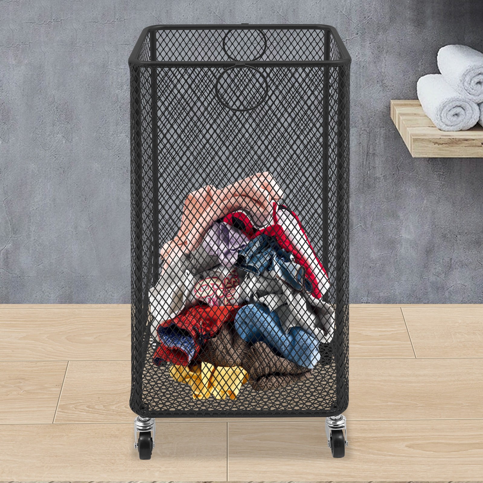Rolling Laundry Basket, Black Laundry Basket, for Laundry Room, Balcony, Bathroom, Bedroom, Living Room, and More to Store Dirty Towels, Bedding, T-shirts, Pants, Skirts, Underwear, and Other Items