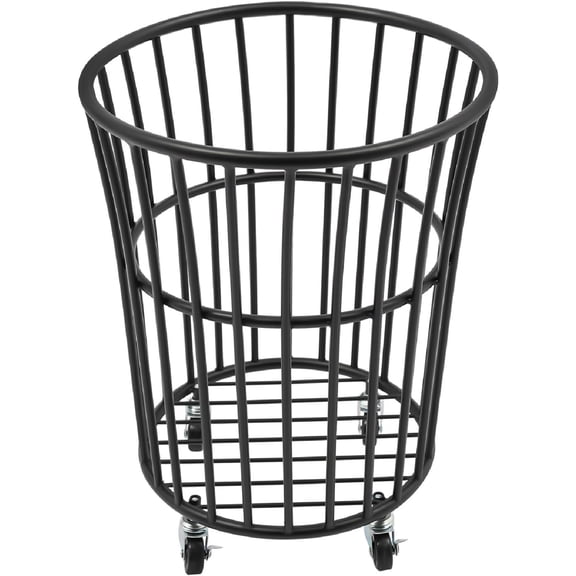 Rolling Laundry Basket Cart, Metal Laundry Hamper with Wheels, Laundry Organizer Basket Cart, Clothes Storage Organizer Hamper for Living Room,Bathroom,Closet (Black, Round Barrel Shape)