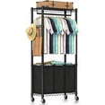 thumbnail image 1 of Rolling Laundry Basket Organizer with Wheels and Hanging Bar, Laundry Hamper Cart Laundry Sorter 3 Section, Dirty Clothes Hampers for Laundry Bedroom Bathroom w/ 3 Removable Bags, Black, 1 of 7