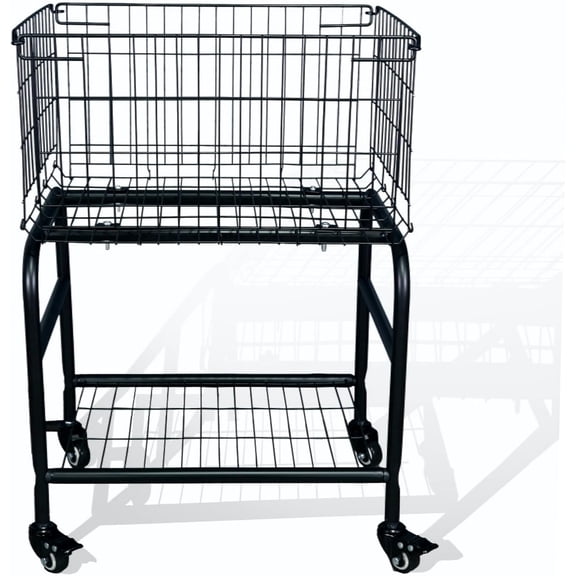Rolling Laundry Basket with Wheels, 31" Height, 2-Tier, Black | Heavy Duty Metal Wire, Foldable Hamper, Industrial Wheels & Brakes, For Clothes, Bedroom, Dorm, Apartment