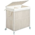 thumbnail image 1 of Laundry Hamper with Wheels, Handwoven Rolling Laundry Basket with Lid, Clothes Hamper with Divided Removable Liner Bag, 115L Large Capacity Laundry Sorter Laundry Room Organization, White, 1 of 7